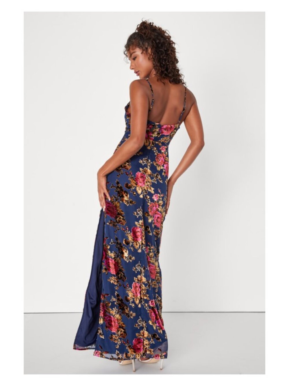 Lulus Chic Romantic Navy Blue Burnout Velvet Floral Cowl Neck · Sizes Small - Picture 2 of 2